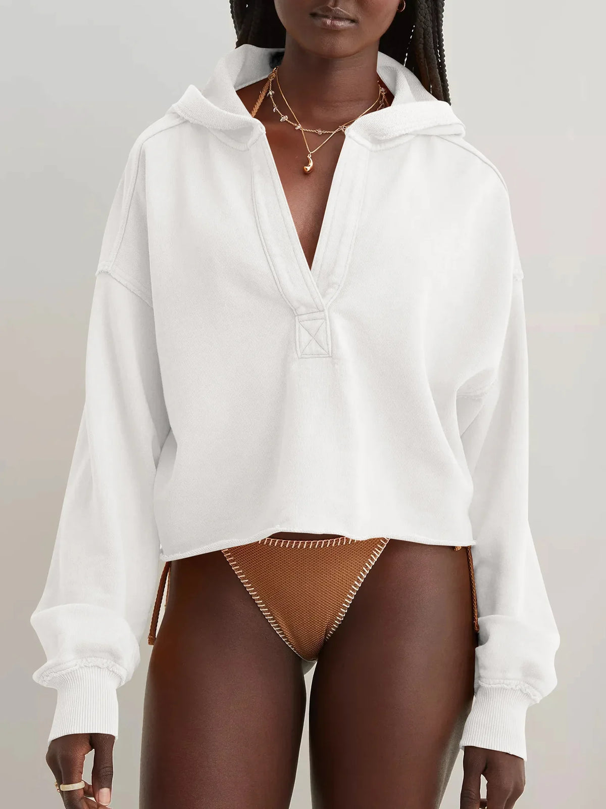 Pink Eleanor cropped hoodie for women by Christine Brewer, featuring a casual fit and soft fabric, perfect for everyday wear.