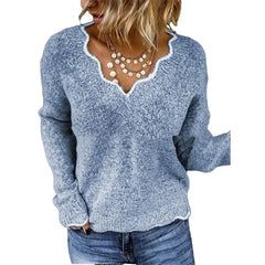Pink knit sweater for women by Christine Brewer, featuring a cozy, stylish design with a high neckline and textured pattern.