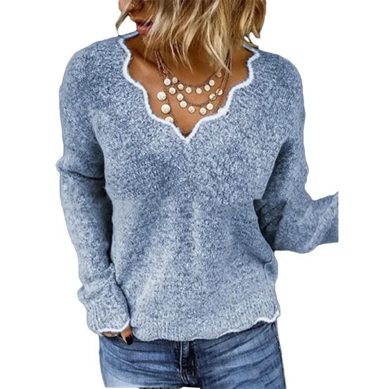 Pink knit sweater for women by Christine Brewer, featuring a cozy, stylish design with a high neckline and textured pattern.