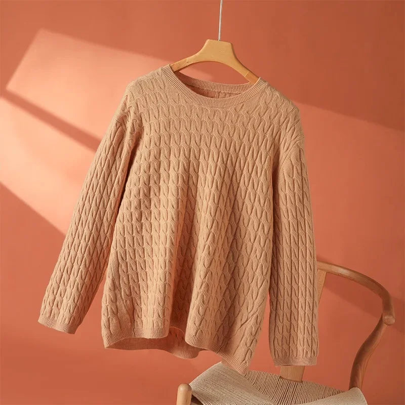 Christine Brewer Juliana women’s crew neck sweater in soft knit fabric, shown in a relaxed fit with long sleeves.