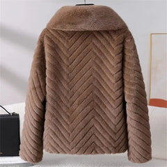 Christine Brewer Nova short faux fur coat for women, stylish and cozy with plush fur texture, black color, front view.