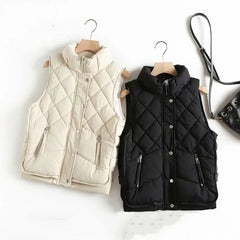 Ruby stand collar puffer vest for women by Christine Brewer, shown in a stylish, quilted design perfect for cold weather.