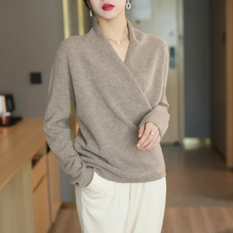 Women’s Gwen cashmere V-neck sweater by Christine Brewer, featuring soft, luxurious knit fabric and classic fit.