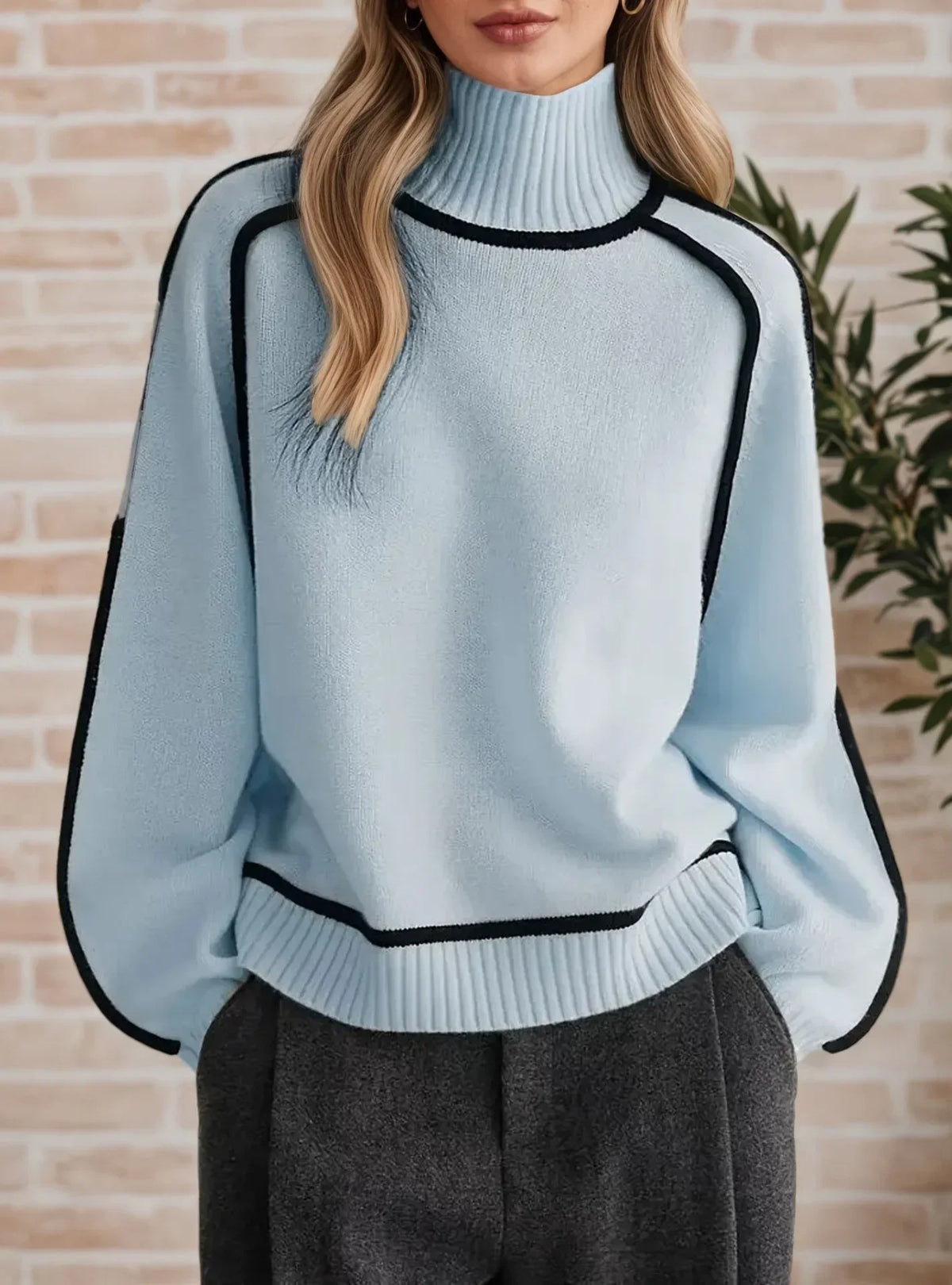 Christine Brewer Madeline turtleneck sweater for women, cozy knit in classic style, shown in soft, neutral color.