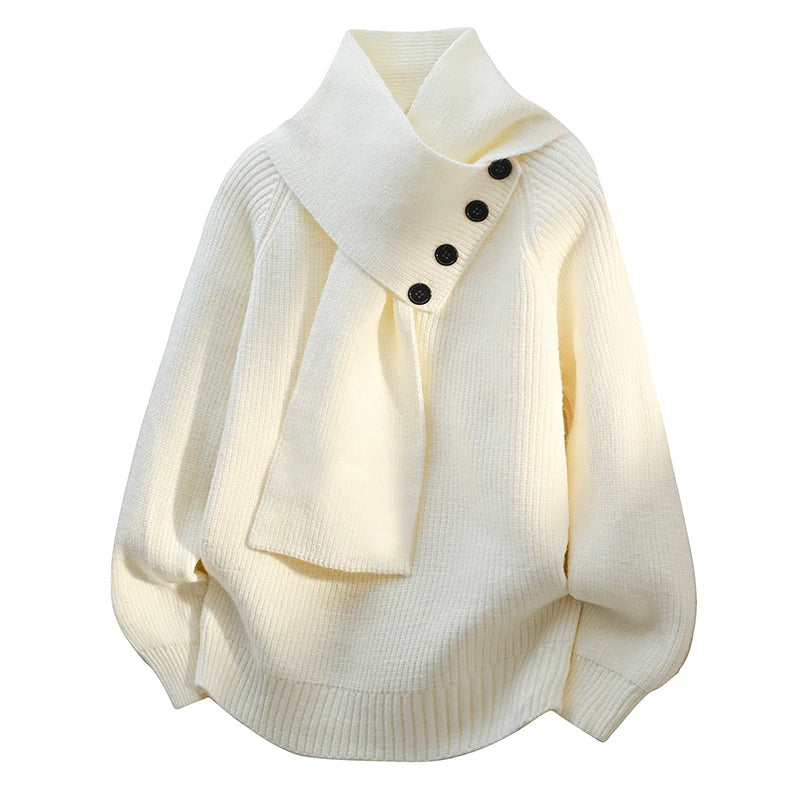 Nina ribbed scarf neck sweater for women by Christine Brewer, featuring a cozy knit design and a stylish, fitted silhouette.