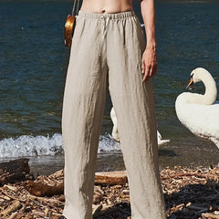 Women’s knit wide-leg drawstring trousers by Christine Brewer, loose pull-on pants with a relaxed fit and comfortable waistband.