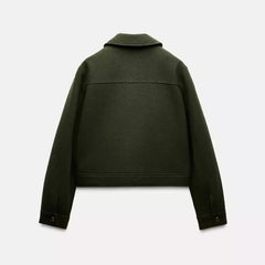 Women’s Isla cropped zip-up utility jacket by Christine Brewer, featuring a stylish utility design with a front zipper and functional pockets.