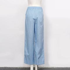 Women’s cotton linen wide-leg drawstring trousers by Christine Brewer, loose pull-on pants with relaxed fit and comfortable style.