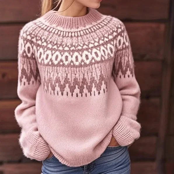 Malin | Women's Christmas Sweater Nordic Fair Isle Crew Neck Knit Pullover Warm Holiday Knit