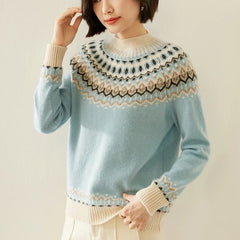 Cream-colored Christine Brewer Jolene cashmere mock neck sweater for women, featuring a cozy, fitted design and ribbed collar.