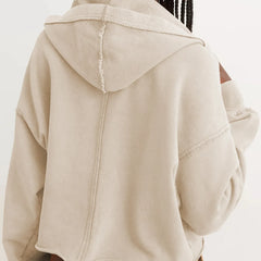 Christine Brewer Eleanor cropped hoodie for women, stylish and comfortable, shown in a close-up view highlighting the fabric and fit.