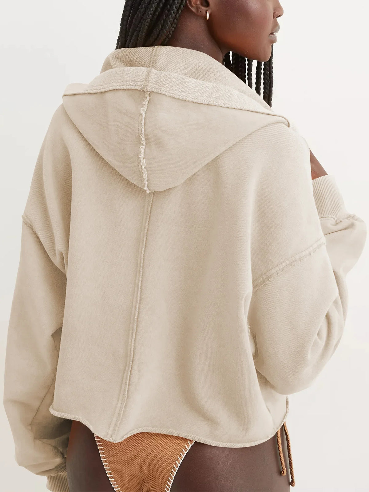 Christine Brewer Eleanor cropped hoodie for women, stylish and comfortable, shown in a close-up view highlighting the fabric and fit.