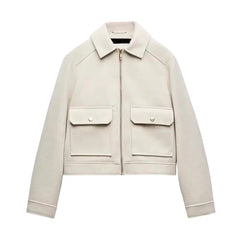Isla cropped zip-up utility jacket for women by Christine Brewer, featuring multiple pockets and a modern, stylish design.