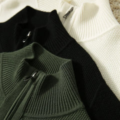 Women's wool zip-up cardigan by Christine Brewer, featuring a classic jean-style design in a cozy, stylish fit.