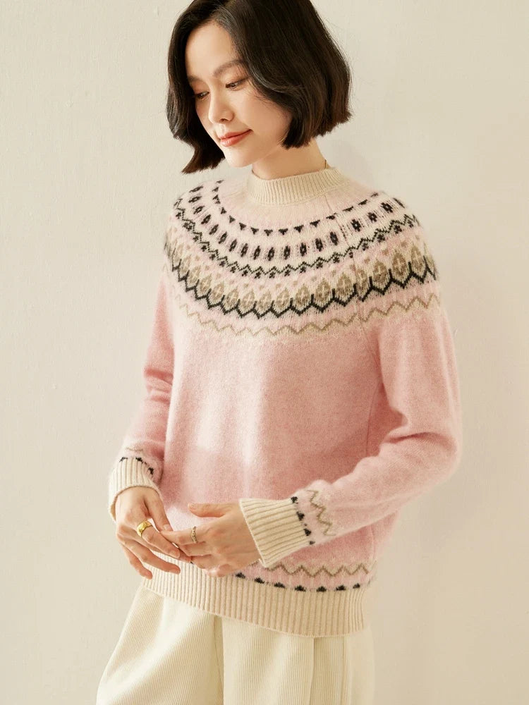 Christine Brewer Jolene cashmere mock neck sweater for women, shown in a cozy, soft fabric with a fitted design.