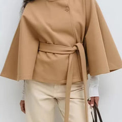 Emma belted cape coat for women by Christine Brewer, featuring a stylish draped design and classic silhouette.
