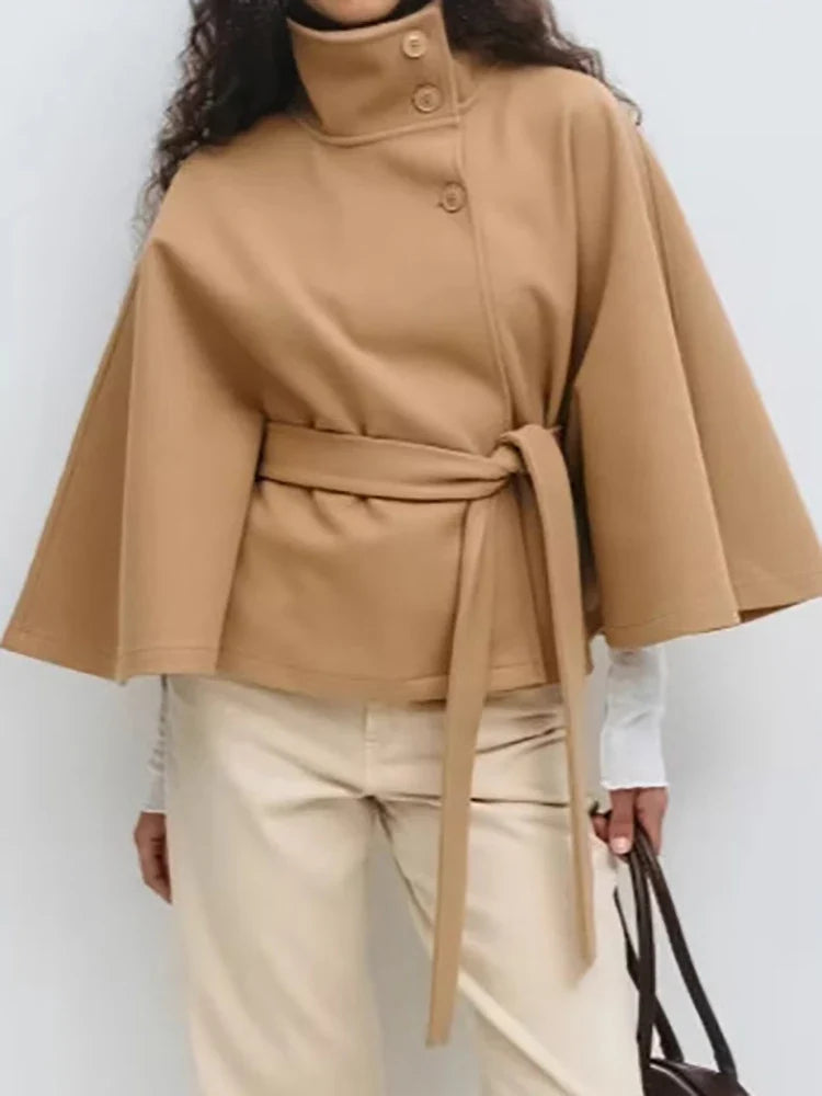 Emma belted cape coat for women by Christine Brewer, featuring a stylish draped design and classic silhouette.