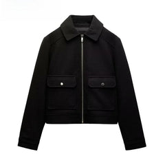 Christine Brewer Isla cropped zip-up utility jacket for women, featuring a stylish design with multiple pockets and a zip-front closure.