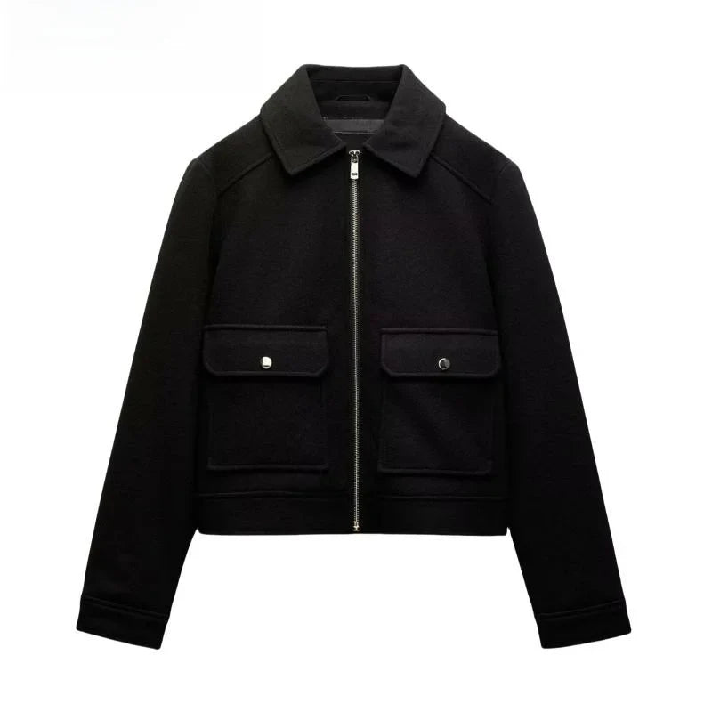 Christine Brewer Isla cropped zip-up utility jacket for women, featuring a stylish design with multiple pockets and a zip-front closure.