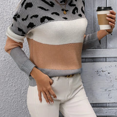 Leopard print graphic sweater for women by Christine Brewer, featuring a stylish and cozy design with bold animal print details.
