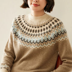 Cream-colored Christine Brewer Jolene cashmere mock neck sweater for women, featuring a cozy, fitted design and ribbed cuffs.
