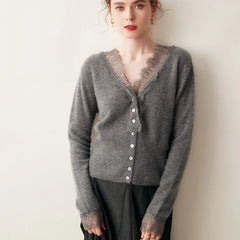 Elegant Elsa cashmere cardigan for women by Christine Brewer, shown in a soft, cozy knit with a classic fit.