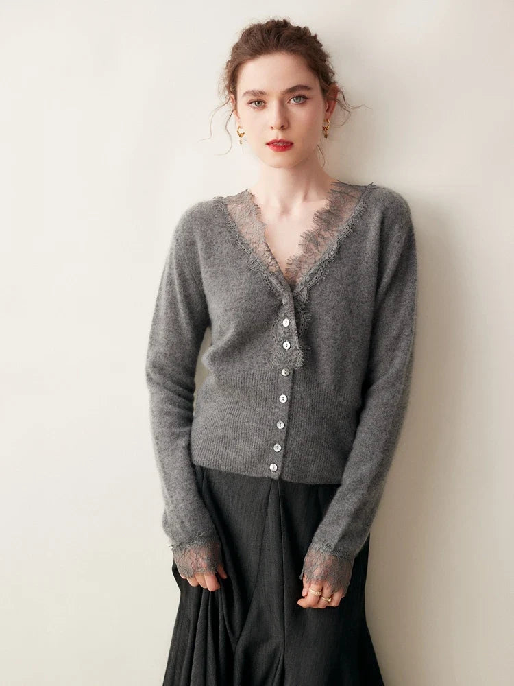 Elegant Elsa cashmere cardigan for women by Christine Brewer, shown in a soft, cozy knit with a classic fit.