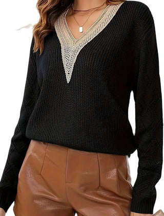 Beige V-neck sweater for women by Christine Brewer, featuring a cozy knit design and a relaxed fit.