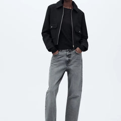 Christine Brewer Isla cropped zip-up utility jacket for women, showing the stylish olive green jacket with front pockets and adjustable waist.
