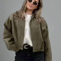 Willow oversized zip-up overshirt jacket for women by Christine Brewer, shown in a relaxed fit with front zipper and collar.