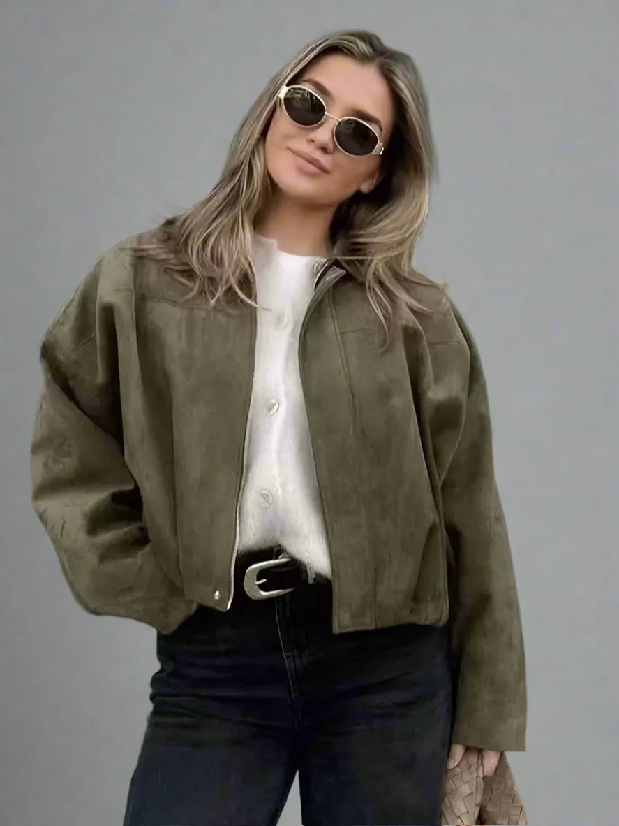 Willow oversized zip-up overshirt jacket for women by Christine Brewer, shown in a relaxed fit with front zipper and collar.