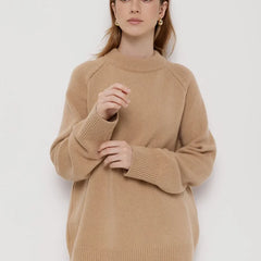 Oversized wool sweater for women by Christine Brewer featuring a cozy, chunky knit design in neutral tones.