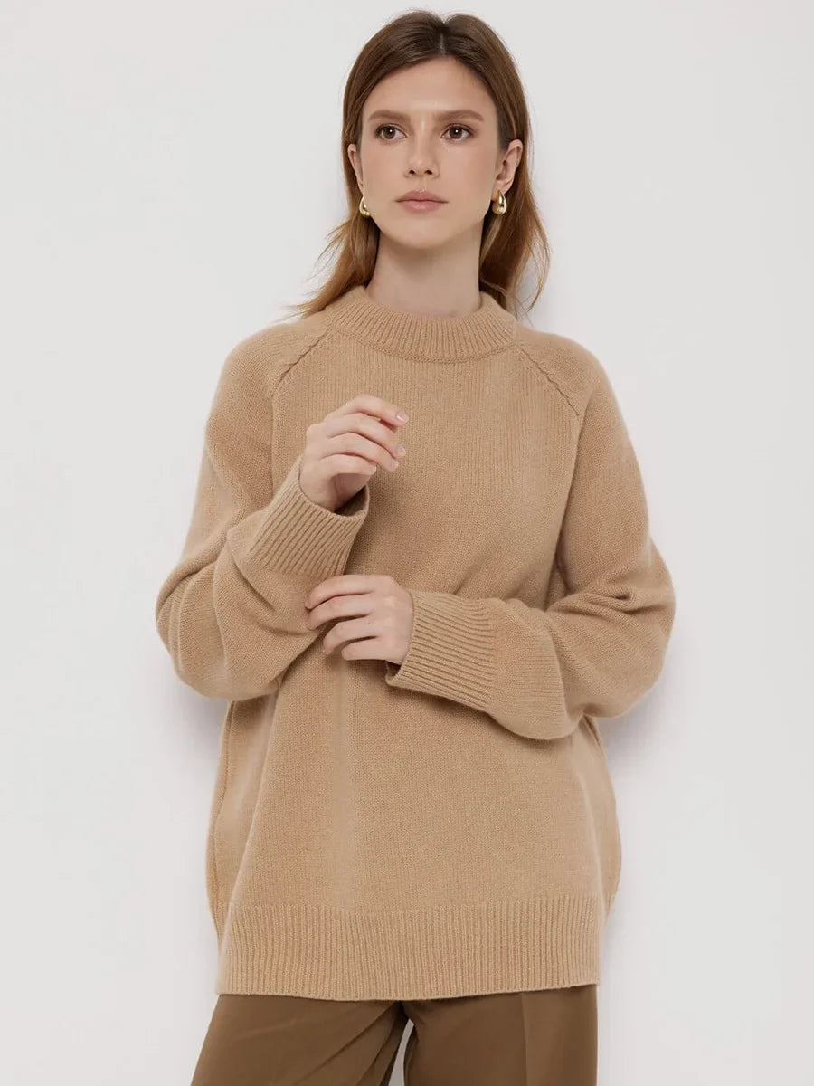 Oversized wool sweater for women by Christine Brewer featuring a cozy, chunky knit design in neutral tones.