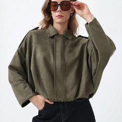 Christine Brewer Willow oversized zip-up overshirt jacket for women, shown in a relaxed fit with a front zipper and soft fabric.