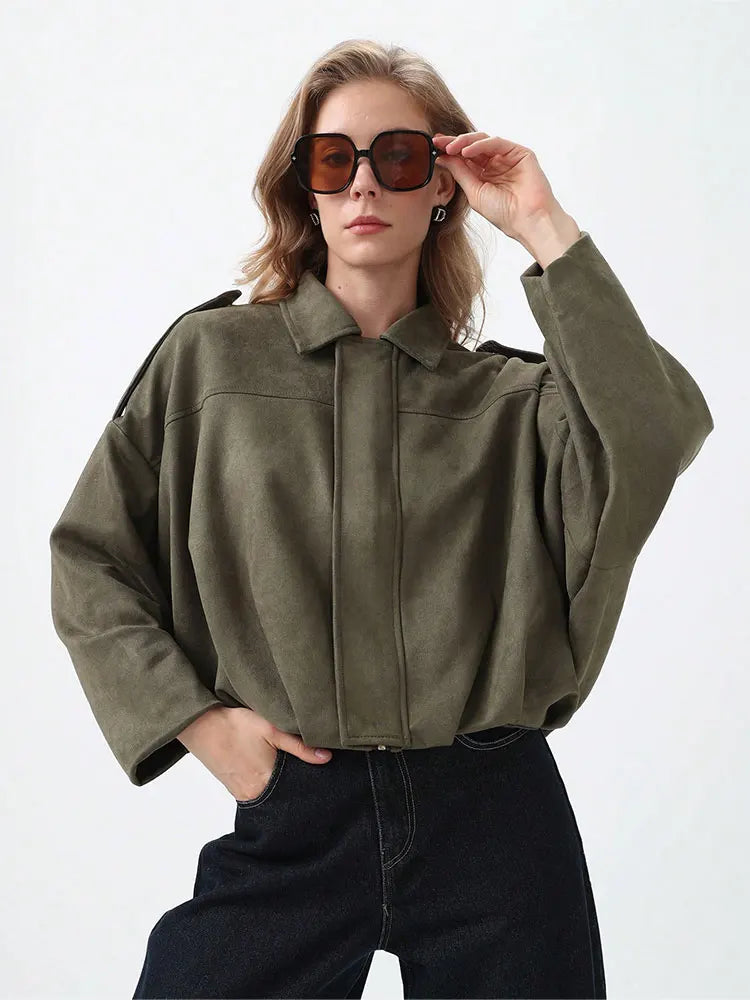 Christine Brewer Willow oversized zip-up overshirt jacket for women, shown in a relaxed fit with a front zipper and soft fabric.