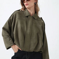 Willow oversized zip-up overshirt jacket for women by Christine Brewer, shown in a relaxed fit with a front zipper and casual style.