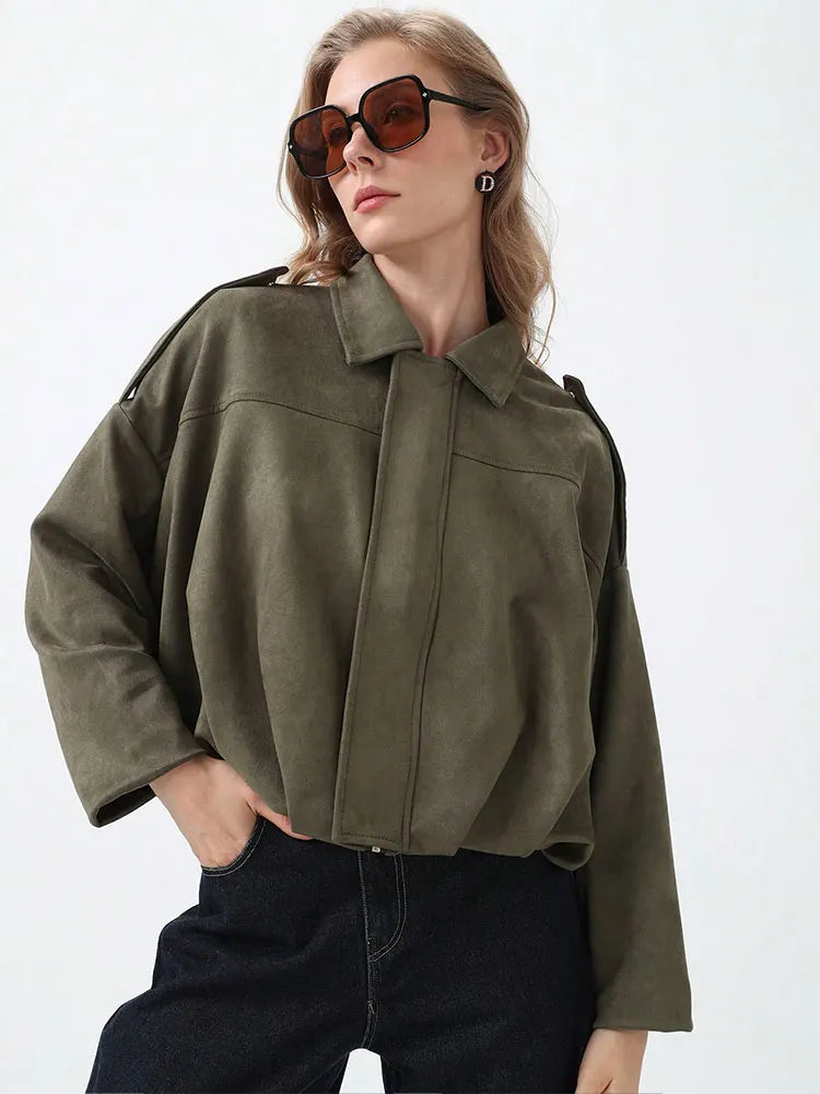 Willow oversized zip-up overshirt jacket for women by Christine Brewer, shown in a relaxed fit with a front zipper and casual style.