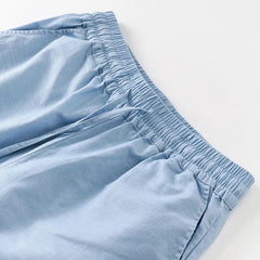 Women’s cotton linen wide-leg drawstring trousers by Christine Brewer, loose pull-on pants with relaxed fit and comfortable style.