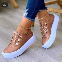 Comfortable white orthopedic round toe platform sneakers for women by Christine Brewer, ideal for walking and everyday wear.