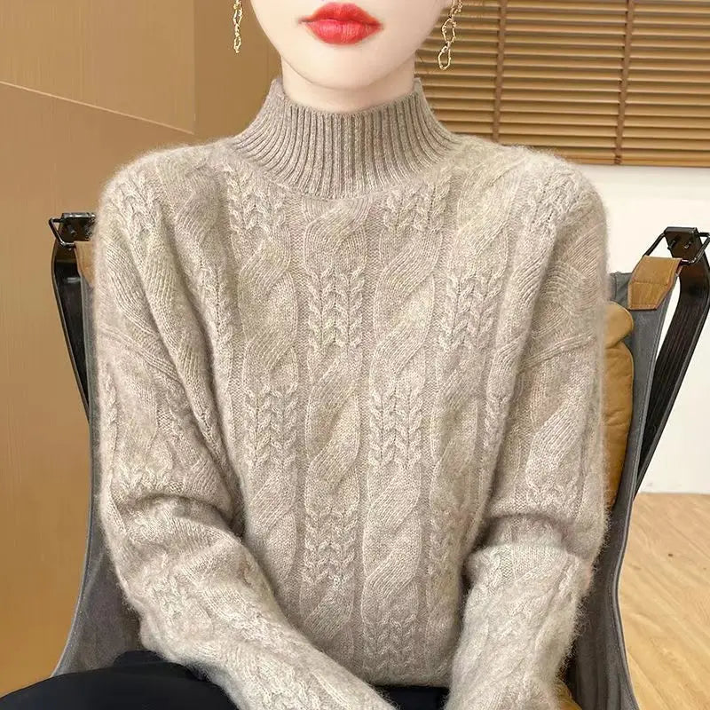Christine Brewer Janet cashmere cable knit sweater for women, featuring a cozy, textured knit in a classic style.