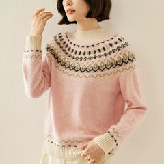 Christine Brewer Jolene cashmere mock neck sweater for women, soft beige knit with ribbed collar and long sleeves.