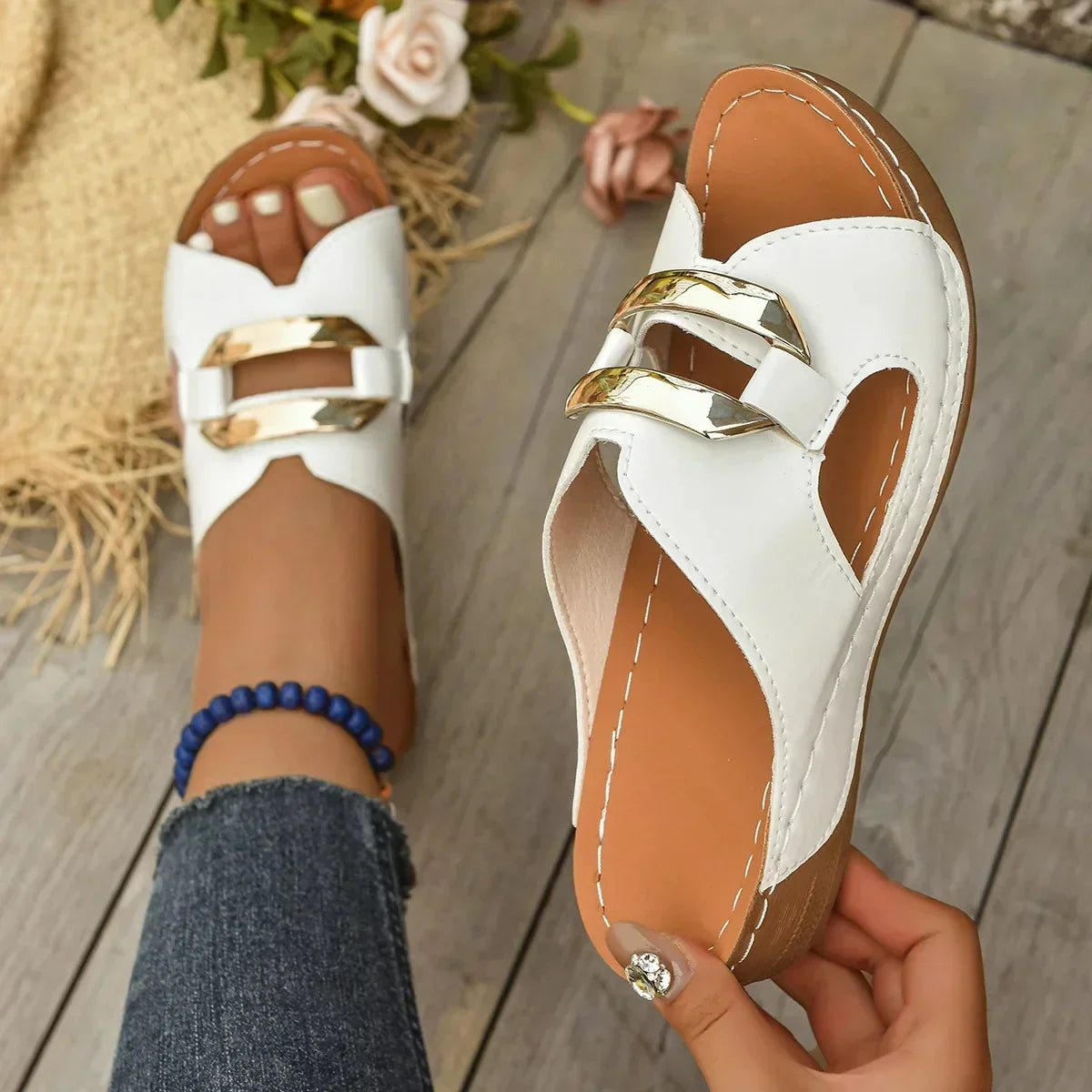Comfortable Christine Brewer Lina orthopedic wedge heel sandals for women, featuring supportive design and stylish open-toe style.