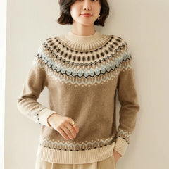Christine Brewer Jolene cashmere mock neck sweater for women, soft beige knit, close-up of fabric and neckline detail.