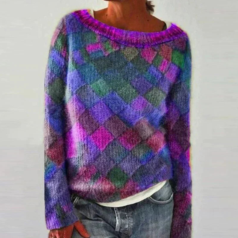Pink knit sweater for women by Christine Brewer featuring a cozy, textured design and a comfortable fit.