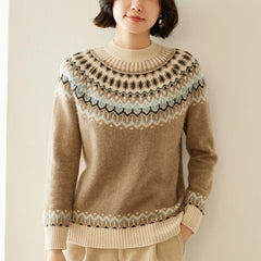 Christine Brewer Jolene cashmere mock neck sweater for women, soft beige knit with a fitted silhouette and cozy high neckline.