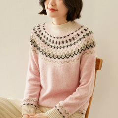 Cream-colored Christine Brewer Jolene cashmere mock neck sweater for women, featuring a cozy, fitted design.