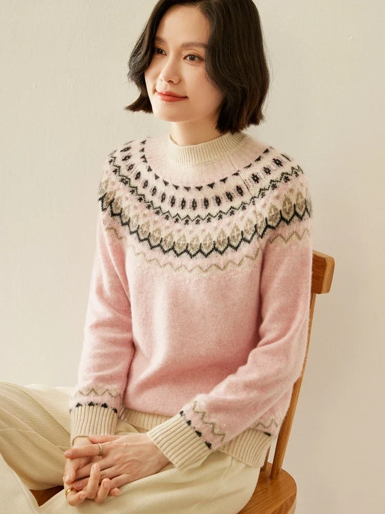 Cream-colored Christine Brewer Jolene cashmere mock neck sweater for women, featuring a cozy, fitted design.