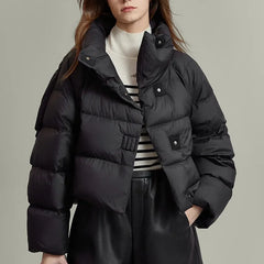 Women's Hannah cropped quilted parka by Christine Brewer, featuring a stylish quilted design and a cozy, cropped fit.