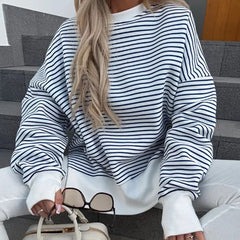 Christine Brewer Haven striped women's sweatshirt with a fitted design, featuring bold horizontal stripes and long sleeves.