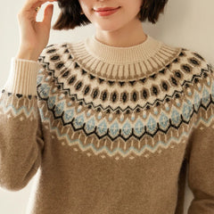 Cream-colored Christine Brewer Jolene cashmere mock neck sweater for women, featuring a cozy, fitted design and soft texture.